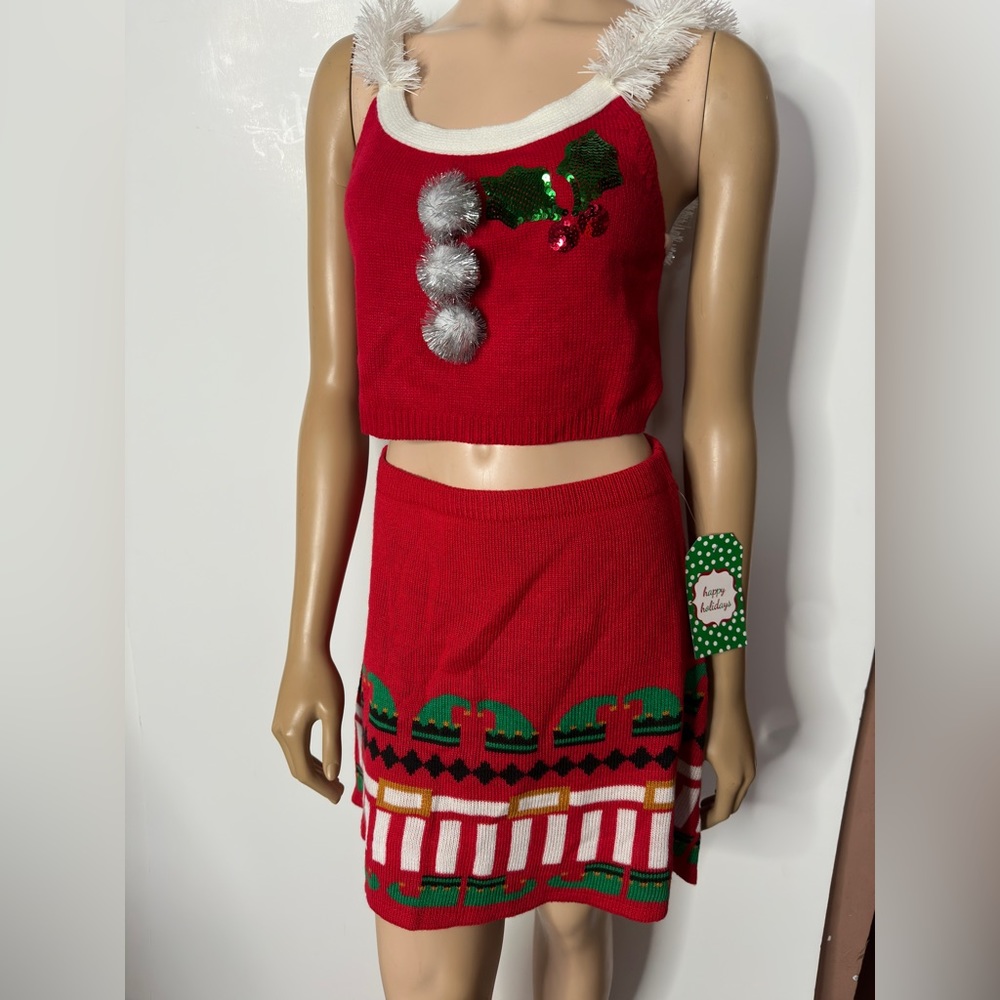 NWT LOVE ON A HANGER Ugly Christmas Sweater tank top/skirt set